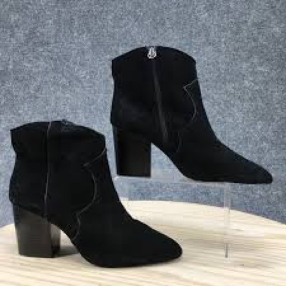Zara Black Suede Cowboy Ankle Boots - Picture 2 of 9
